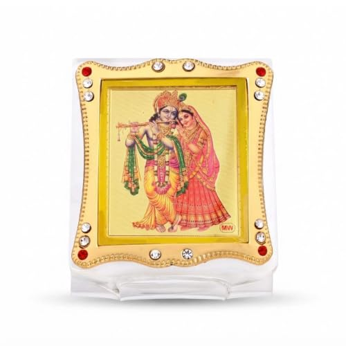 Image of Radha Krishna Car Dashboard | Showpiece Decor Car Idol, Table Decor Religious Frame for Pooja, Prayer and Gift