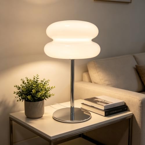 xiaojuande Bedroom Mushroom lamp Medieval Modern Bedside Table lamp dimmable Retro Egg Tart Headlight Unique Home Mushroom Decoration Aesthetic Lovely Living Room Desk lamp (White)