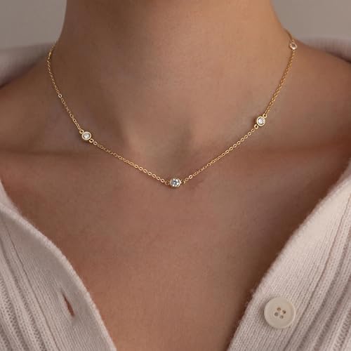 Image of Tewiky Dainty 14k Gold Plated /Silver Cubic Zirconia Necklaces for Women, Simple CZ Jewelry Necklaces Trendy Gifts