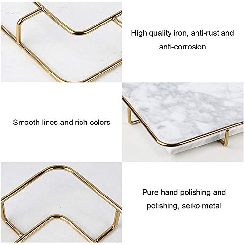 Decorative Marble Tray, Jewelry Tray Handmade Catchall Vanity Tray With Polished Gold Metal Handles, For Dresser, Coffee Table Decor Tray, Candle Holder Tray,White,M #TOP3