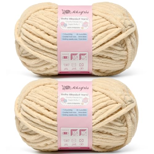 Image of 2 Pack Beige 14.1 oz /196.8 yds Chunky Chenille Yarn for Crocheting, #7 Super Bulky Baby Blanket Yarn for Crocheting Soft, Fluffy Velvet Yarn for Knitting, Amigurumi Crochet Yarn for Crafts