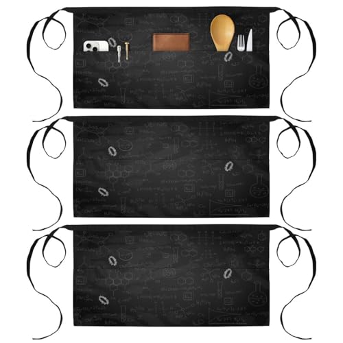 Lot de 3 tabliers courts de chef demi-tablier de cuisine multicolore