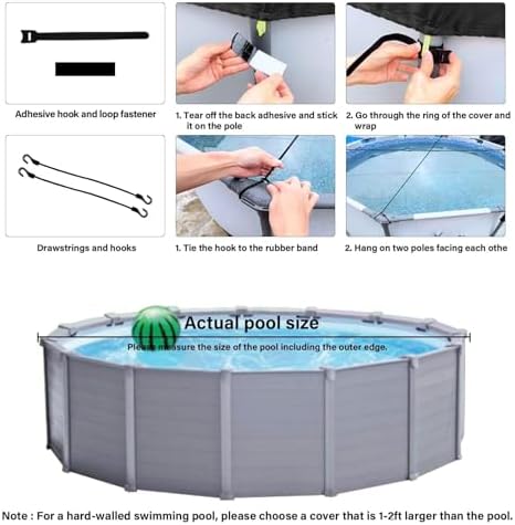 SAFANA 10FT Pool Covers for Above Ground Pools, Round Swimming Pool Cover [Upgrade 420D Thicker] Protective Leaf Cover with Reflective Strip, Tear Resistant Durability Fabric, UV Resistance, Black — view 2