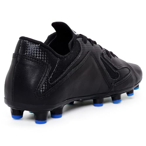 Chuteira Couro Legitimo Campo Gramado Travas Preto Azul Royal Solado Colado Costurado (41)