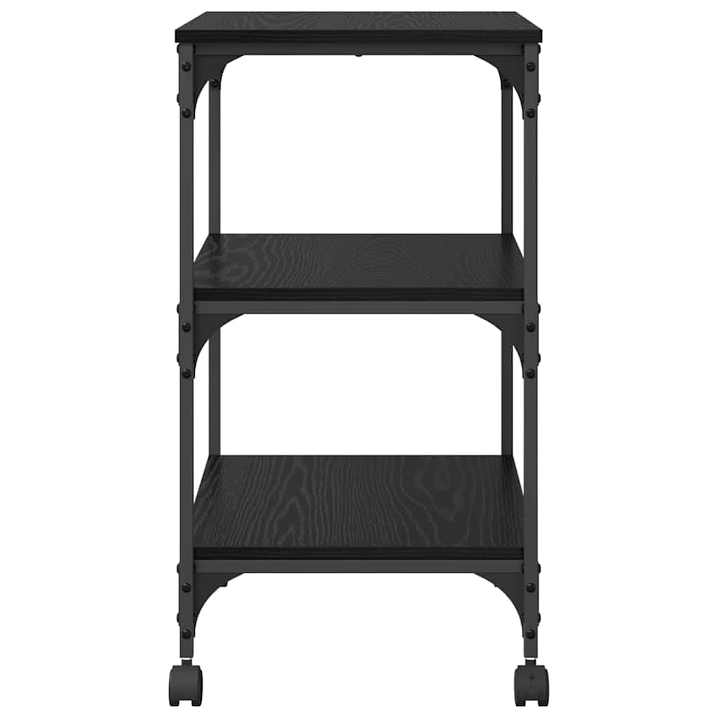 Druckerständer mit 3 Ablagen, Rollwagen für Drucker aus Holzwerkstoff, 50 x 41 x 75 cm, Schwarz Eichen-Optik für Home-Office