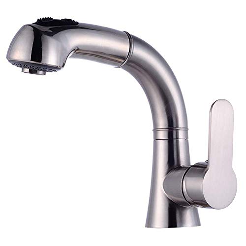 CCKUHN Ausziehbarer Küchenmischbatterie mit ausziehbarem Doppelauslauf, Brause, 360° schwenkbar, Mischbatterie, Gold (Silber) (Silber)