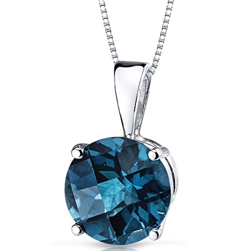 PEORA 14K White Gold London Blue Topaz Pendant for Women, Natural Gemstone Classic Solitaire, 2.50 Carats Round Shape 8mm, December Birthstone Necklace, Gold Necklace, w/Jewelry Box