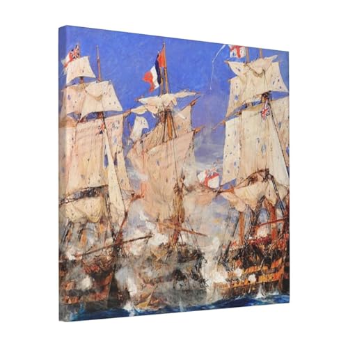 絵画 フレーム装飾画 チャールスティクソン Battle Of Trafalgar キャンバスアート アートパネル 壁画 壁掛け 絵 モダンアート 版画 壁飾り 世界の名画 ポスター 40x40cm
