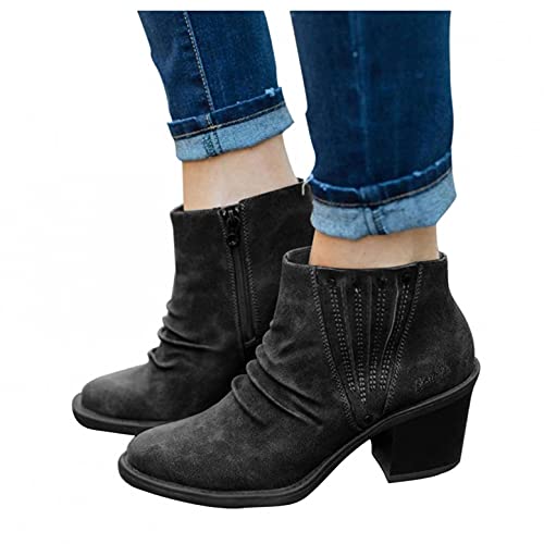 AODONG Boots for Women Low Heel Cowboy Boots for Womens Winter Warm Cowgirl Boots Low-Heeled Pointed Toe Fashion Wedge Boots