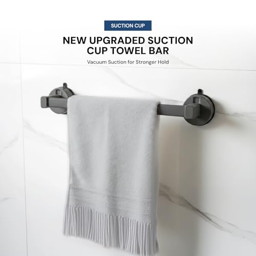 Image of Amazon Basics Suction Towel Holder for Bathroom - Rust - Free Powder Coated Wall Mounted Towel Rack No Drill Towel Rack Modern Bathroom Accessories Organizer Grey