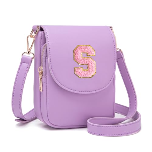 Image of Viverte Crossbody Purse for Teen Girls Small Initial Cell Phone Toddler Purse Leather Triple Compartment Crossbody Bags