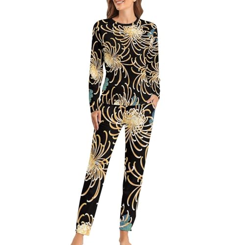 Pyjama femme Chrysanthème fini les nuits fraîches grâce à cet ensemble doux