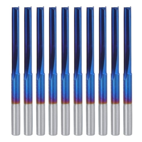 10Pcs 3.175mm CNC Fräser Hartmetall 2 Flöte Gerade Fräser Nano Blue Coating Schaftfräser für Holz MDF Acryl PVC