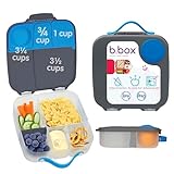 b.box Lunch Box for Big Eaters All Ages - 8.5 Cup Leak Proof Bento Box with 4 Compartments, School Lunch Container with Ice Pack, Dishwasher Safe, BPA-Free, PFAS-Free - Blue Slate