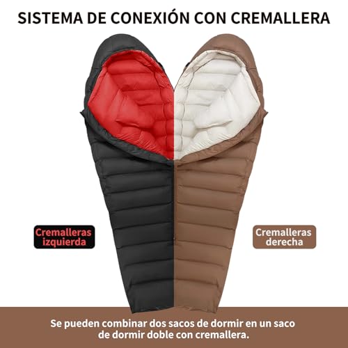 QEZER Winter Sleeping Bag for Adults, Lightweight Down Sleeping Bag -20 Degree C for Cold Weather Camping and Mountaineering Outdoor with 650 FP Duck Down (Black, 700g down)