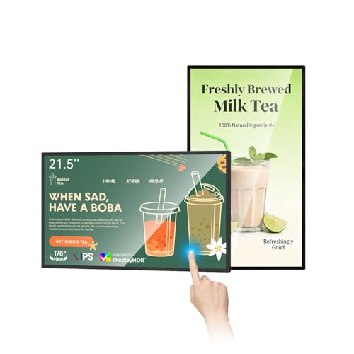 MWE 21.5 inch Wall Mount Digital Signage, FHD Touchscreen Monitor Android 14, Multi-Touch Screen Smart Split, Commercial Advertising Display, Time Switch, CMS Management, HD-MI/ USB/ WiFi/ for Windows
