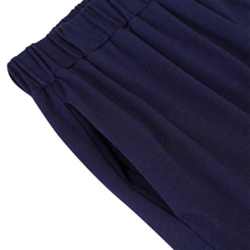 Glorysunshine Women's Elastic Waist Solid Palazzo Casual Wide Leg Pants With Pockets A-Navy Xl #TOP5