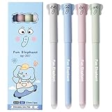 MOZXIRZ 4 Pcs Erasable Pens Cute Elephants Erasable Pens Cartoon Erasable Gel Ink Pen 0.5mm Smooth Blue Ink Writing Pen for Women Girls Boys Kids Office School Supplies (Elephant-Blue Ink)