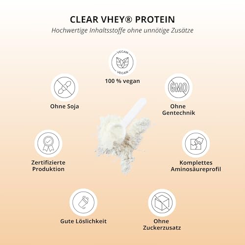 Nutri + Clear Vhey - Clear Vegan Protein Pulver Pfirsich Eistee - erfrischendes, veganes Eiweißpulver ohne Soja, Whey, Laktose, Zucker - Ice Tea Peach 400 g Proteinpulver