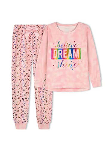Sleep On It Girls Velour Pajama Set 2-Piece Long Sleeve Top and Pants Sleepwear Kids Loungewear for Girls Sizes 7-162