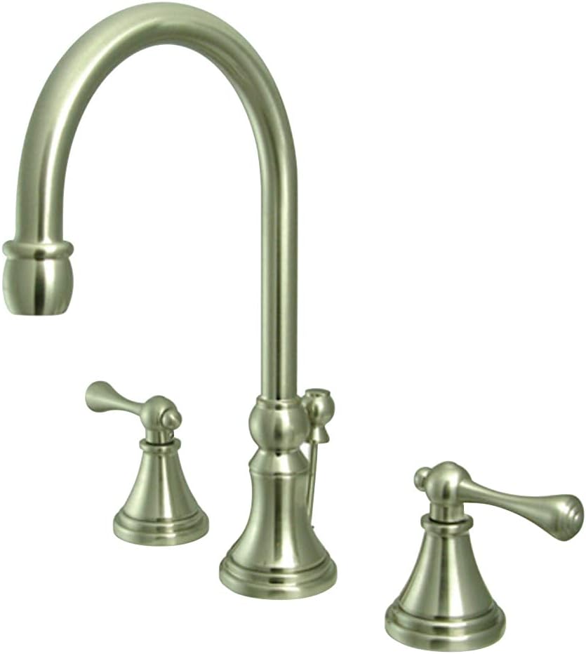 Hottest Sale Kingston Brass KS2988BL Governor Widespread Lavatory Faucet with Brass Pop-Up and Metal Lever Handle, Brushed Nickel