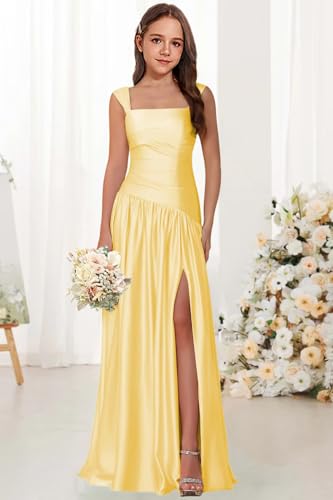 Square Neck Junior Bridesmaid Dress Asymmetrical Drop Waist Flower Girl Dresses with Pleated A Line Formal Gown4