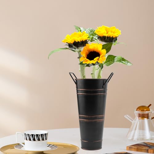 DAKFOOK 8 Pack 11 x 23cm Metal Galvanized Flower Vases, Black Farmhouse French Buckets with Handles - Image 3