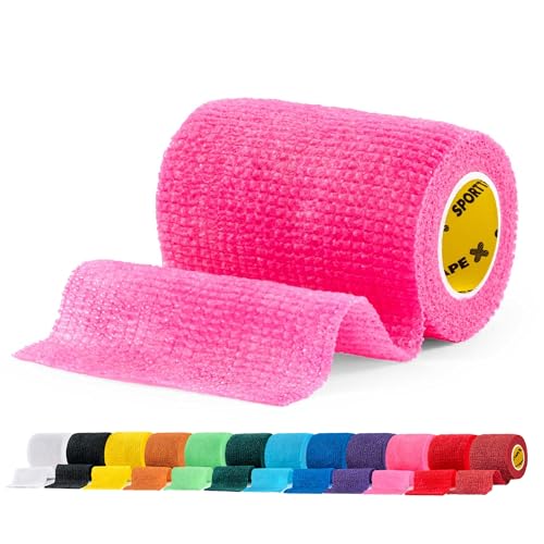 SPORTTAPE Self-Adhesive Cohesive Bandage, 7.5cm x 4.5m, Pink - Compression & Vet Wrap for Dogs, Horses, Sports Stretch Tape for Football, Ankles, Joints, Wrists and Sock Tape - Single Roll