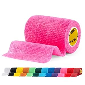 SPORTTAPE Self-Adhesive Cohesive Bandage, 7.5cm x 4.5m, Pink – Compression & Vet Wrap for Dogs, Horses, Sports Stretch Tape for Football, Ankles, Joints, Wrists and Sock Tape – Single Roll