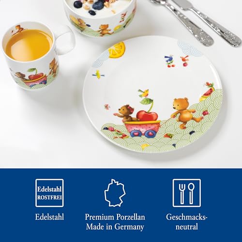 Foto von Villeroy & Boch - Hungry As A Bear Set Mit Kinderbesteck Und Kindergeschirr 7 Teilig, Spülmaschinenfest, Mikrowellensicher, Kinderteller, Kindertasse, Besteckset Kinder, Premium Porzellan/Edelstahl