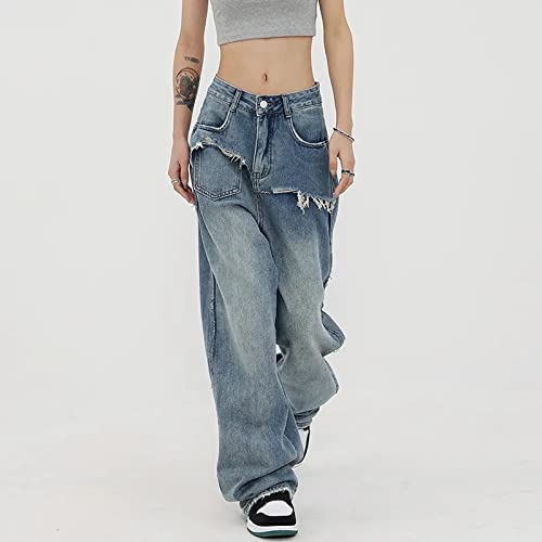 Gothic Jeans Women's Vintage High Waist Wide Leg Jeans Women's Loose Straight Tube Floor Dragging Jeans4