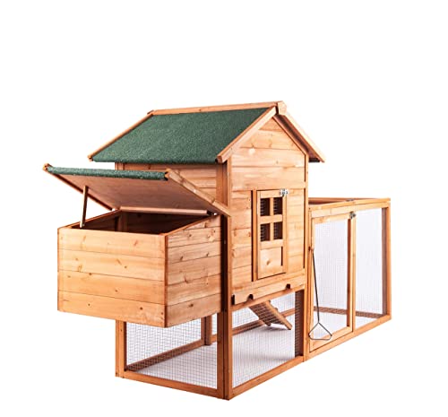 GOJOOASIS 80" Chicken Coop for 2-4 Chickens Outdoor Wooden Hen House Poultry Pet Hutch for Backyard w/Run Cage & Nesting Box(A)