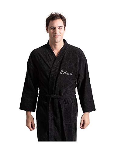 Turkuoise Men's 100% Cotton Turkish Terry Cloth Kimono Collar Soft And Absorbent Bathrobes #TOP1