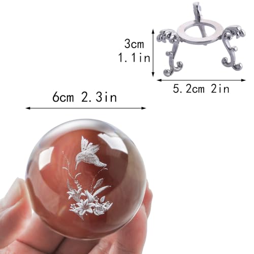 3D Hummingbird Crystal Ball Paperweight 60mm Glass Bird Animal Home Decor