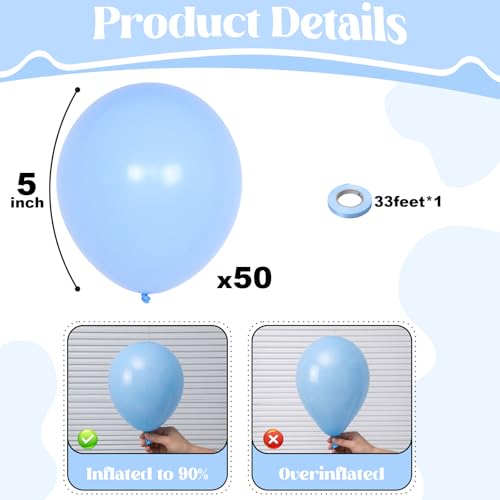 Image of Togvu Pastel Blue Balloons, 50Pack 5 Inch Small Mini Baby Light Blue Latex Party Balloons for Birthday Bridal Baby Shower Gender Reveal Easter Party Decorations Supplies