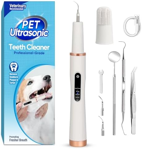 Dog Tooth Brushing Kit, Ultrasonic Dog Teeth Cleaning Kit, Waterproof Pet Dental Care Solution for Plãque, Tãrtar&Cãlculus, Pet Tooth Scaler for Dogs&Cats