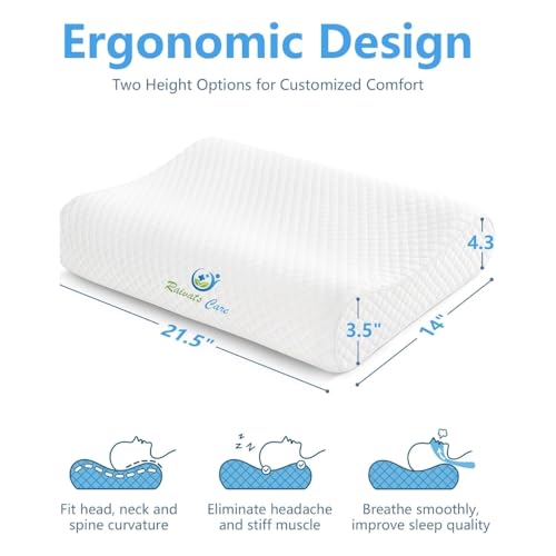 Image of Memory Foam Pillow, Contour Cervical Orthopedic Memory Foam Pillows Supports Neck Pain and Shoulder Pain for Sleeping, Ergonomic Cervical Pillow Neck Support Pillow(Pack of 1)