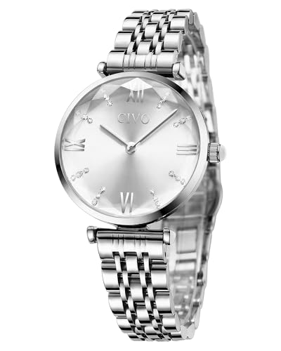 CIVO Montre Femme Argent Acier Inoxydable Bracelets de Etanche Luxe Analogique Quartz Mode Décontractée Cadeaux