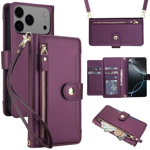 Étui en cuir iPhone 14 Plus violet foncé de style haut de gamme