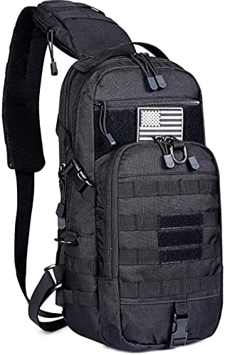 G4Free EDC Bag Tactical Sling Bag Backpack Molle Chest Shoulder Assault Pack Rectangular Outdoor Daypack(Black) Medium
