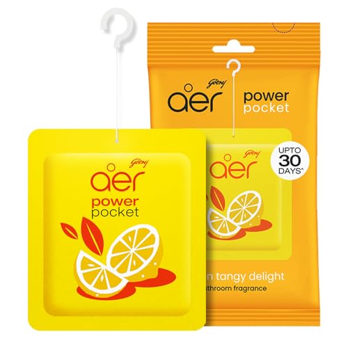 Godrej Aer Power Pocket Tangy Delight (10g) | Air Freshener - Bathroom and Toilet | Lasts 30 days, Yellow