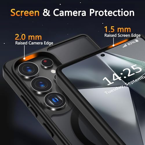 Image of Elzzi Magnetic Guard Designed for Samsung S25 Ultra 5G Case Translucent Matte Hard PC + TPU Back Cover [Compatible with MagSafe] Anti-Scratch Phone Case (Black)