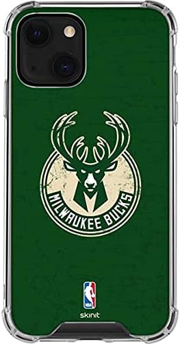 Skinit Clear Phone Case Compatible with iPhone 13 - Officially Licensed NBA Milwaukee Bucks Green Distressed Design