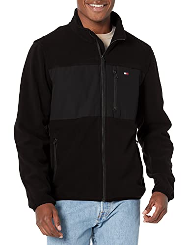 Tommy Hilfiger Polarfleece-Herrenjacke mit Reißverschluss vorne, Schwarz,...