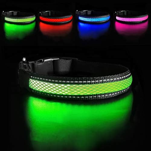 MASBRILL Light Up Dog Collar for the Dark, LED Dog Collar USB Rechargeable & Waterproof with 3 Flashing Modes, Super Bright Flashing Adjustable Dog Collar for Small Medium Large Dogs(Green, L)