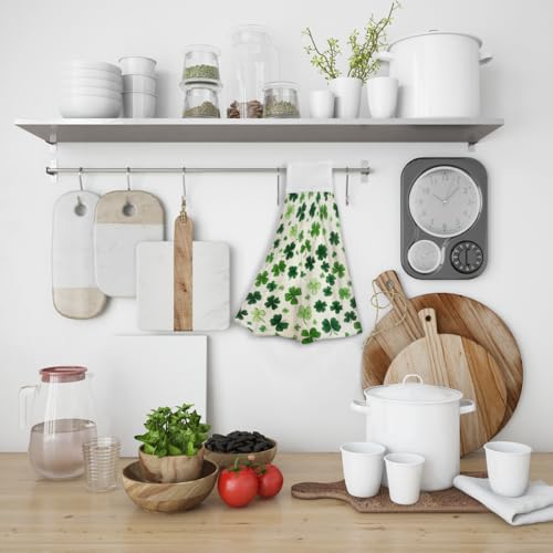 St-Patricks-Day-Kitchen-Towels-with-Hanging-Loop-Highly-Absorbent-Clover-Leaves-Towels-Set-of-2-Lightweight-Breathable-St-Patricks-Day-Dish-Towels-for-Bathroom-Cafe-Bar-Kitchen-185X-12-Inch St Patricks Day Kitchen Towels with Hanging Loop Highly Absorbent Clover Leaves Towels Set of 2 Lightweight Breathable St Patricks Day Dish Towels for Bathroom Cafe Bar Kitchen 185X 12 Inch