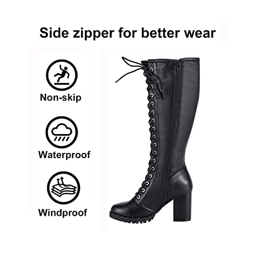 GARGOYLE BELLS Women's Knee High Boots Ladies Lace Up Motorcycle Boots with Zipper Soft Thigh High Riding Boots For Women3