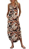 WIHOLL Plus Size Dresses for Women Spaghetti Strap Maxi Dress Summer Casual Beach Vacation Sundress Long Music Festival Cocktail Birthday Elegant Dress Brown Leaf XL