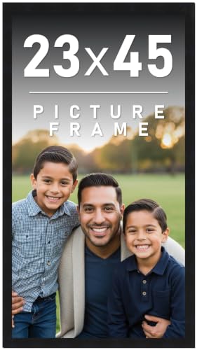 23x45 Frame Black Picture Frame - Complete Modern Photo Frame Includes UV Acrylic Shatter Guard Front, Acid Free Foam Backing Board, Hanging Hardware Wood Wall Frames for Family Photos - no Mat