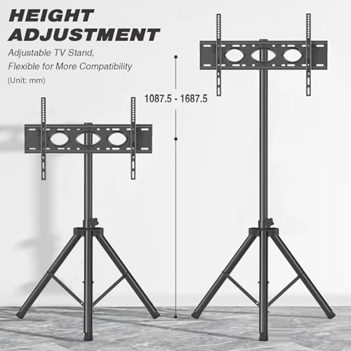 Image of Audiovan Metal Tripod TV Stand Wooden for 32-55 Inch,Floor TV Stand (Height - 1455) 100x100-400x400 VESA Corner TV Stand Floor Standing (Black, Tripod 32-55 Inch)